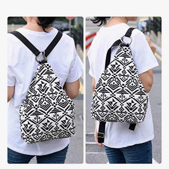 Stylish Geometric Black and White Backpack - Picture 1 of 11